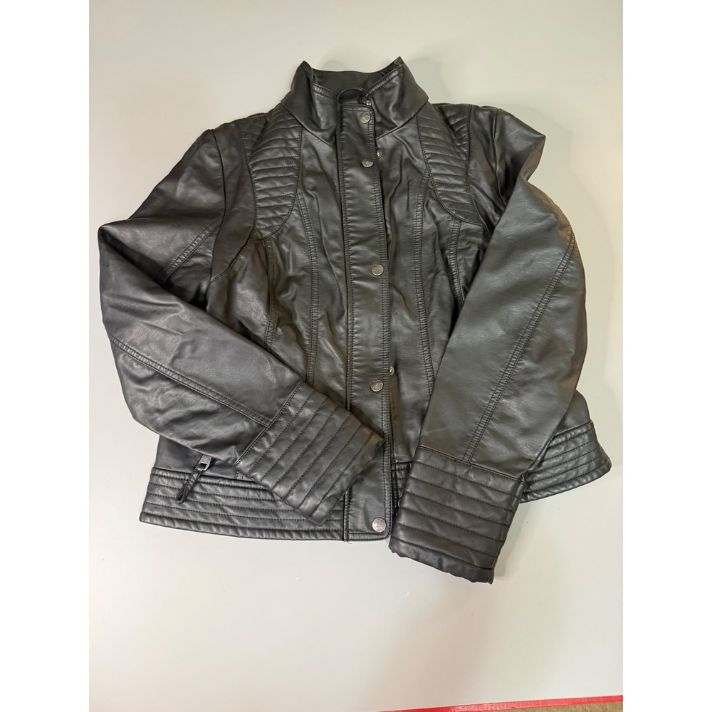 Jessica Simpson Womens Black Faux Leather Moto Jacket Quilted Size Large